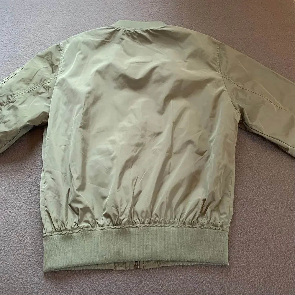 Men's Satin Bomber Jacket Full Zip Sage Green Small Lightweight Goodfellow & Co